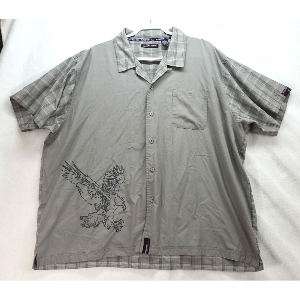 Bugle Boy Gray Plaid Button Up Shirt Short Sleeve Casual Adult Mens Size 3X